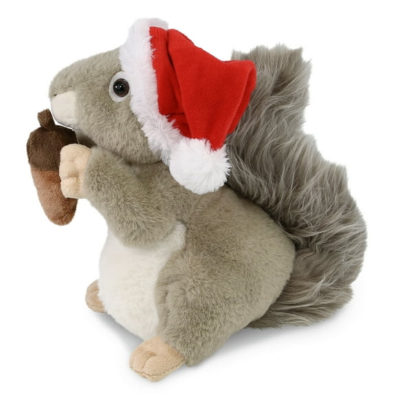DolliBu Santa Grey Squirrel Stuffed Animal Plush Toy - Super Soft Wild Animal Dress Up with Red Santa Claus Outfit, Cute Wild Life Animal Squirrel Gift Perfect Holiday Christmas Gift - 8 Inches