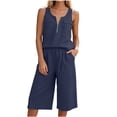 thumbnail image 6 of Zynoxe Two Piece Sets for Women With Pockets Fashion Zipper Round Neck Sleeveless Tank Top Wide Leg Culottes Set Versatile Solid Color Vacation Outfits Comfy Breathable Cotton Linen Summer Sets S, 6 of 9