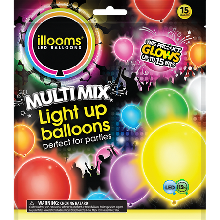 Illooms Latex Light-Up Balloons, Assorted, 9in, 15ct