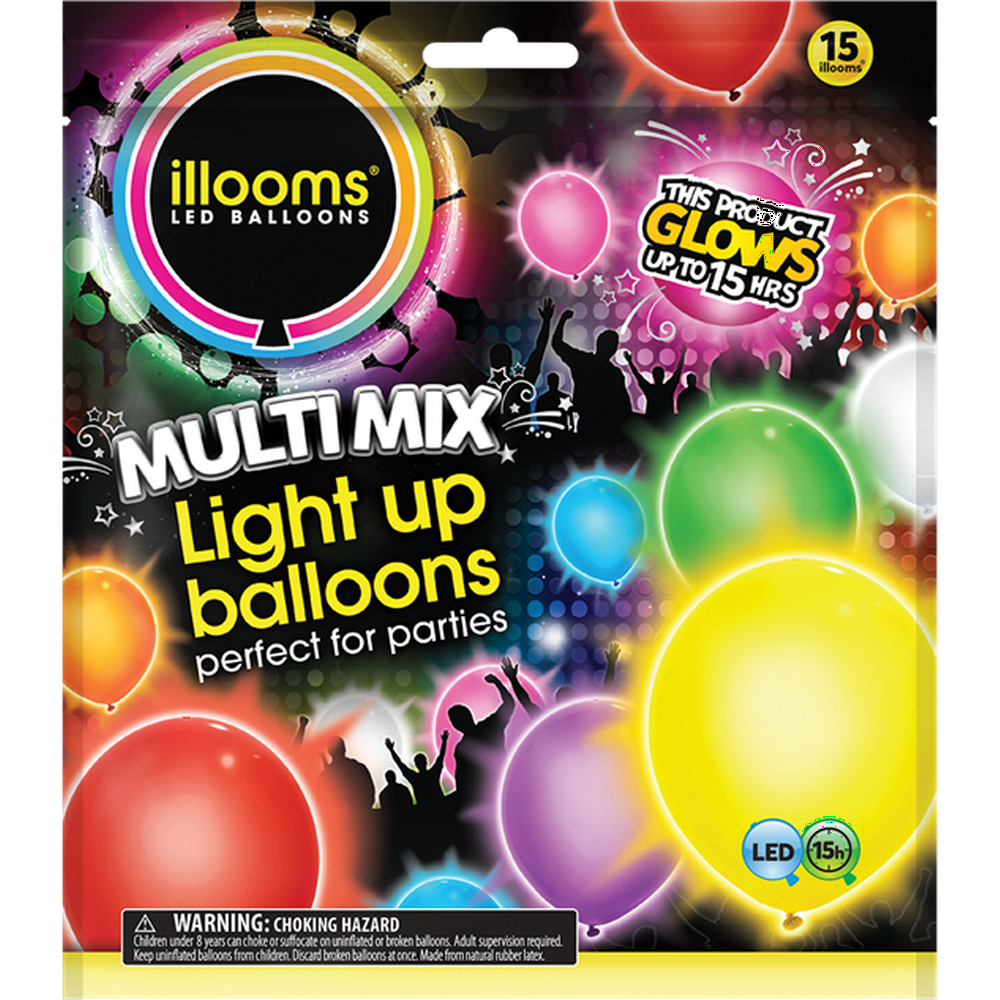 Illooms Latex LightUp Balloons, Assorted, 9in, 15ct