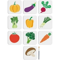 10pcs Vegetables Stencil 6×6inch Farm Vegetable Drawing Stencil with Painting Brush Reusable Pumpkin Eggplant Tomato Carrot Radish Painting Stencils for Wood Canvas Paper Fabric Wall