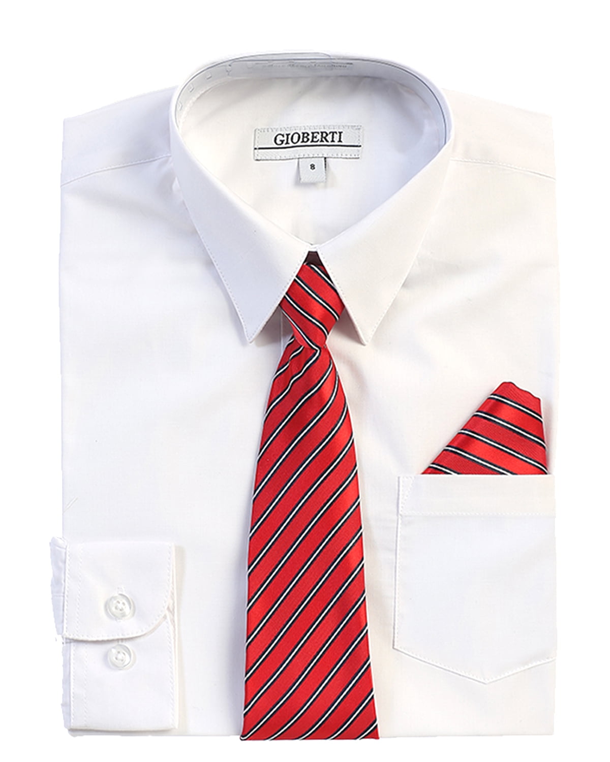 Gioberti Boy's Long Sleeve Dress Shirt + Stripe Tie, Bow Tie and Hanky ...