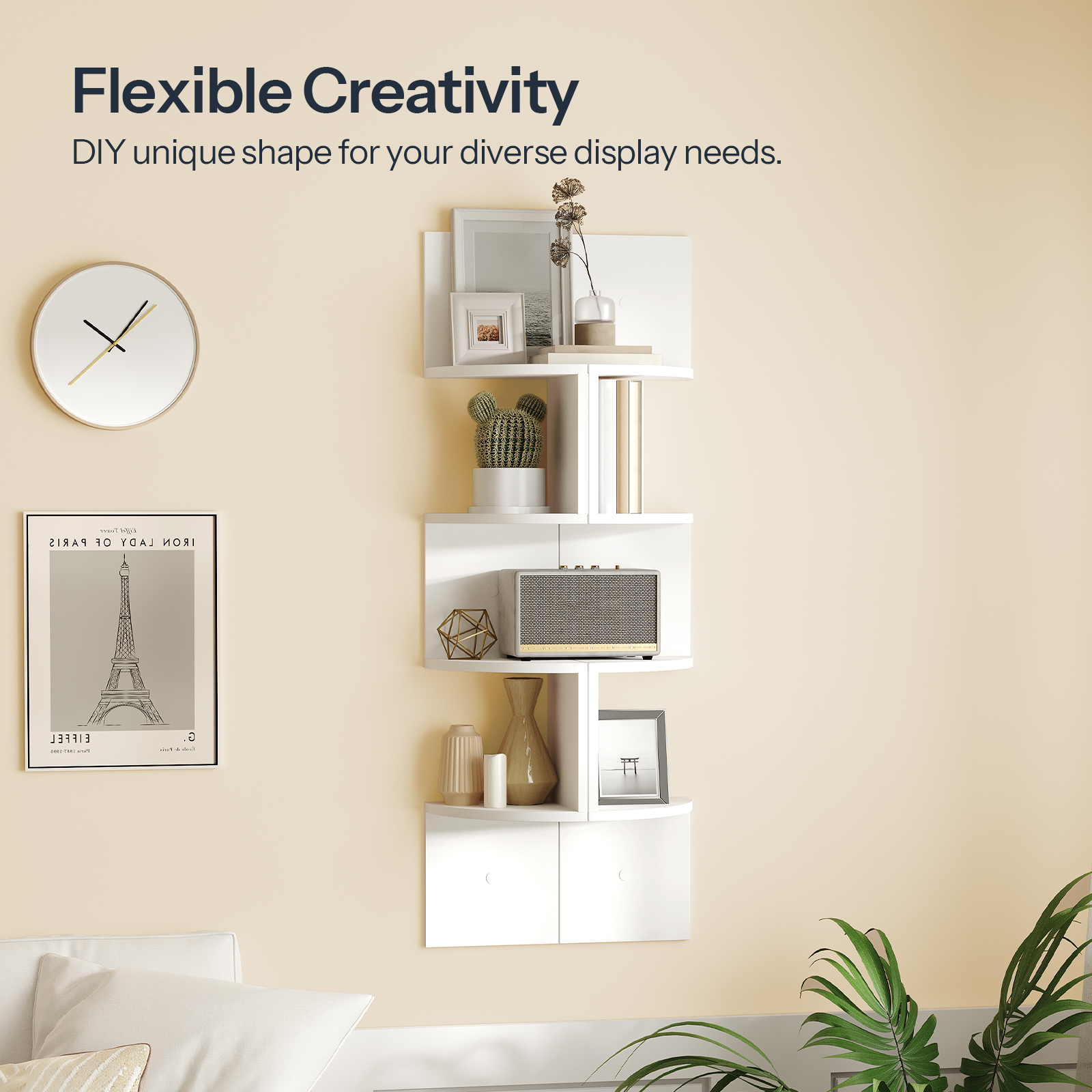 HOOBRO Corner Shelf Wall-Mounted, Set of 2 Floating Corner Shelves for Wall, 4-Tier Corner Bookshelves for Living Room, Bedroom, Bathroom, Home Office, White WT25BJP201