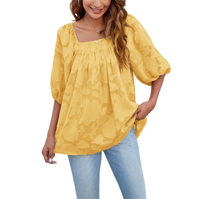 Minnieouse Blusa de mujer de manga corta, holgada, pulóver, camisa, ropa de verano Prendas para la parte del cuerpo Amarillo L