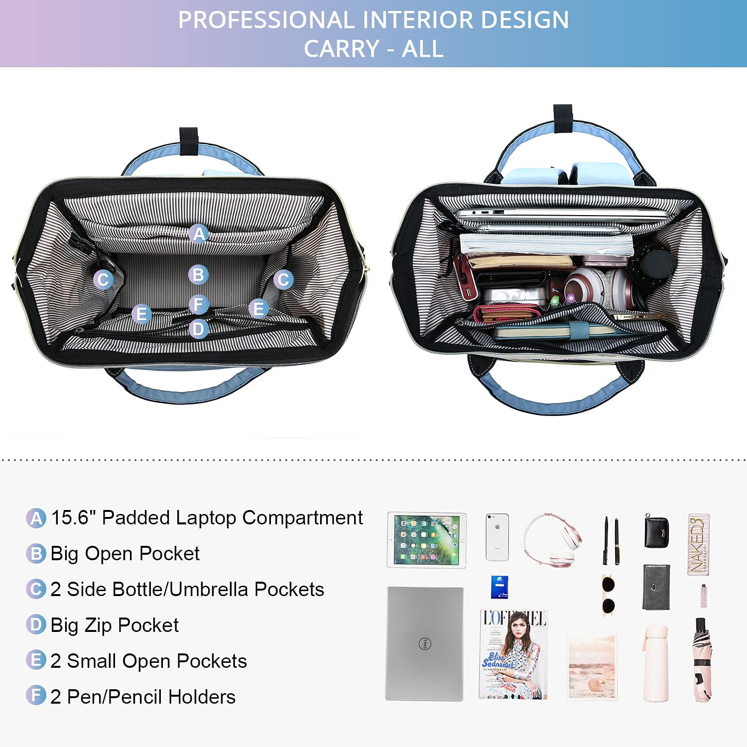Lovevook Laptop Bag 15.6", Women Work Computer Bag Teacher Nurse Backpack Purse with USB, Waterproof Travel Backpack College Bookbag- Beige+Light Blue