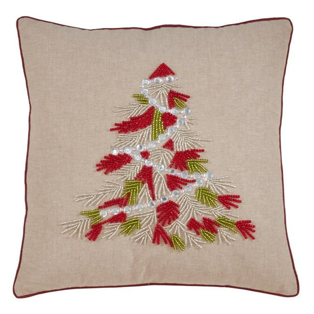 Saro Lifestyle 1912.R18SC 18 in. Beaded Christmas Tree Throw Pillow Cover