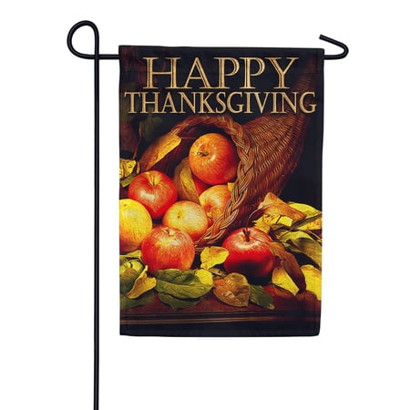 America Forever Happy Thanksgiving Garden Flag 12.5 x 18 inch Double Sided Fall Harvest Cornucopia Autumn Bounty Apples Farmhouse Yard Lawn Outdoor Decor