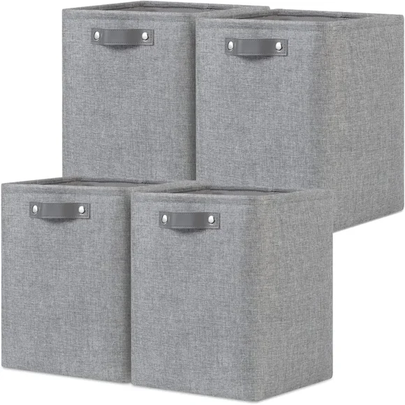 Fabric Cube Storage Bins for Shelves Organizing Office Fabric Storage Cubes for Toys Closet Gift Fabric Bins with Leather Ha