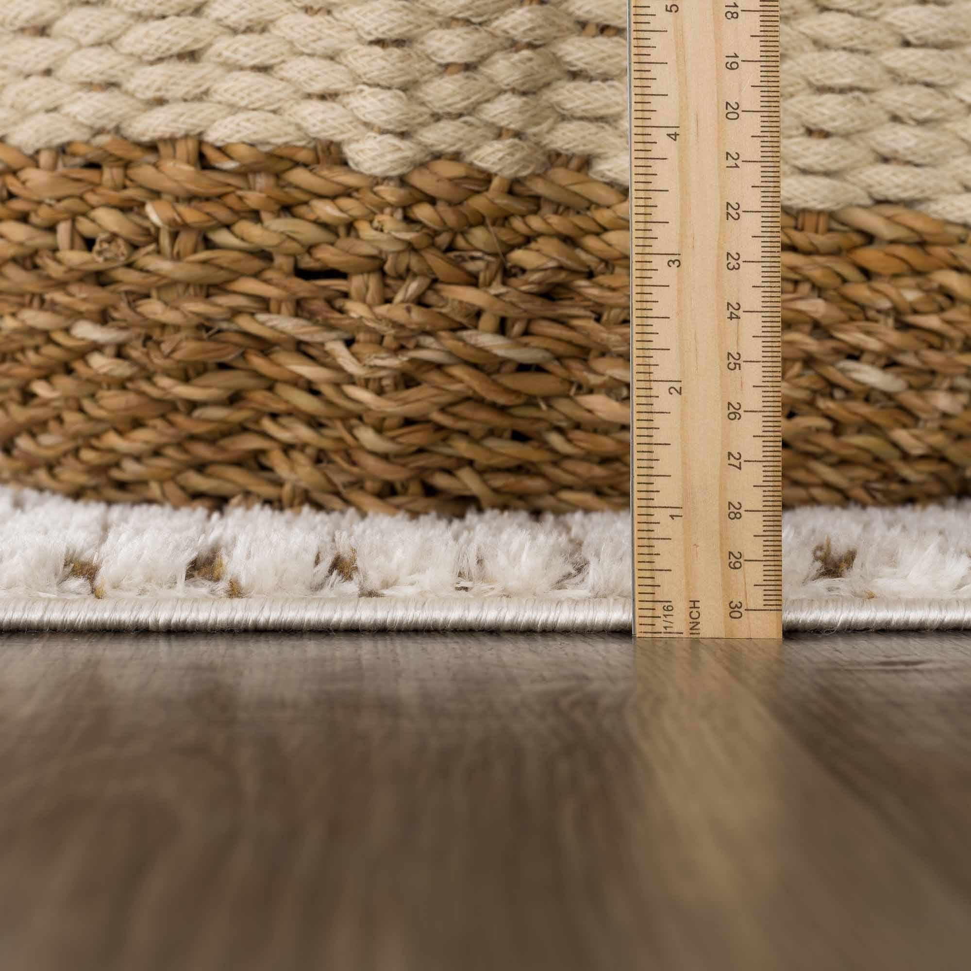 Hauteloom Matrix Contemporary Mosaic Area Rug - High Pile Fluffy Soft Shag Carpet for Living Room, Bedroom - Cream, Brown - 5'3" x 7' (5x7)