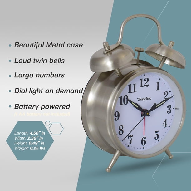 Westclox Classic Silver Twin Bell Alarm Clock, Battery-Operated