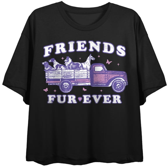 Friends Fur-Ever Crew Neck Short Sleeve Women's Black Crop T-shirt-XL