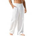 thumbnail image 2 of Wrtxtat Linen Pants for Men Wide Leg Loose Fit Elastic Waist Trousers with Pockets Lightweight Soft Comfy Sleep Lounge Vacation Trousers White S, 2 of 5