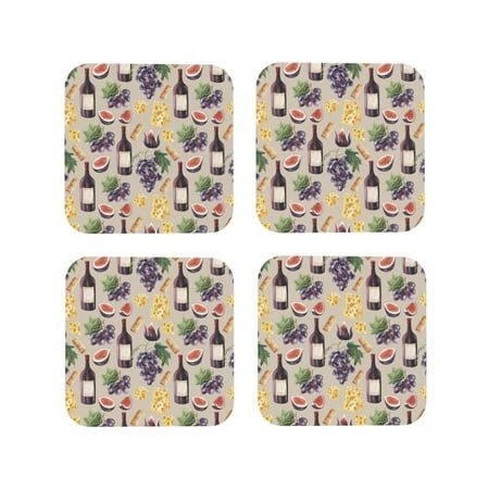 

Tideii Watercolor Bottles And Glasses for Leather Coasters 4 Pieces Anti-fouling and Anti-scalding Decorative Coasters Suitable for Restaurants Kitchens Coffee Shops-Square