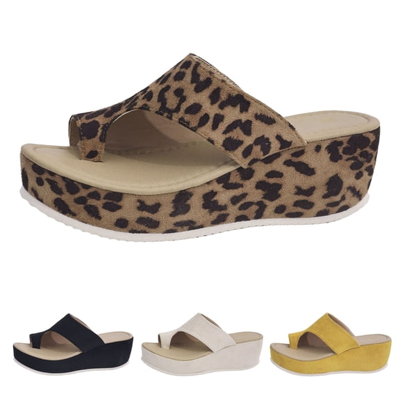 Modstep Suede Wedge Slides for Women Summer Dressy Comfortable Walking Sandals Wide Width Toe Ring Platform Casual Shoes size 6 Beige