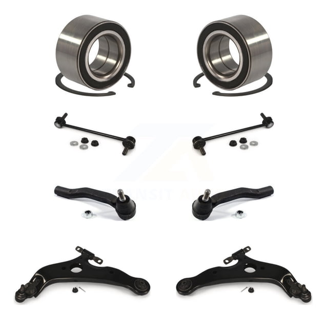 Transit Auto Front Wheel Bearing Lower Control Arm with Ball Joint Outer Tie Rod End Sway Bar Stabilizer Link Kit (8Pc) for Car 2004-2010 Toyota Sienna - Left Right Side (Driver Passenger) K77-101961