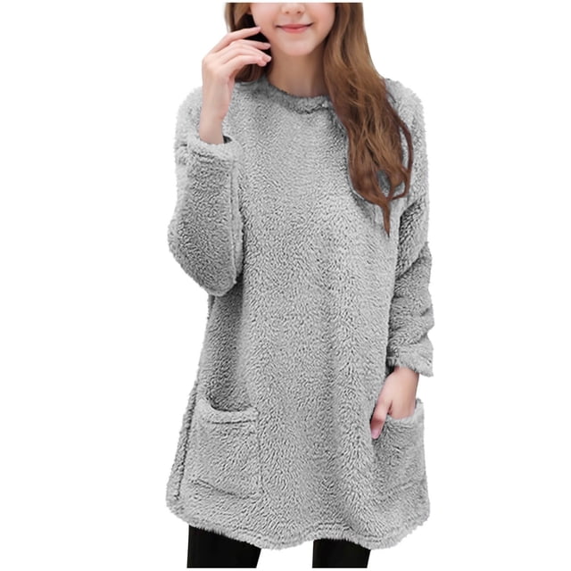 Chandails pour Tout-Petites Fille Décontractés à Manches Longues d'Automne Unis avec Poches à Col Rond Garçons Filles