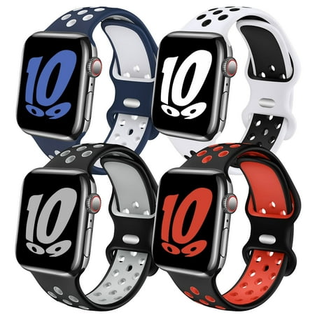 4 Pack Yepband Sport Silicone Band for Apple Watch Bands 40mm 38mm 44mm 41mm 45mm for Women Men Series 7/6/5/4 Breathable Soft Silicone Replacement Wristband for iWatch SE 42mm Series 3/2/1 Nike
