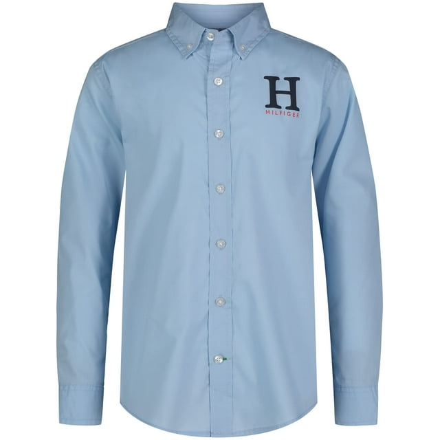 Camisa Tommy Hilfiger para niños, manga larga, tejida, color cerúleo, 16-18