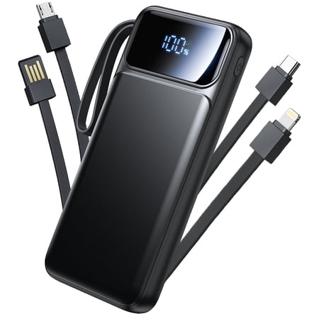 Aioneus Portable Charger, 10000mAh Power Bank with Built in Cable (22.5W Output + 18W Input) Fast Charging Battery Pack for iPhone Samsung