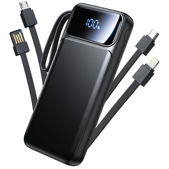 Aioneus Portable Charger, 10000mAh Power Bank with Built in Cable (22.5W Output 18W Input) Fast Charging Battery Pack for iPhone Samsung