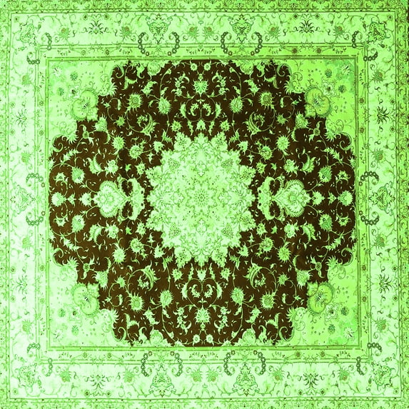 Ahgly Company Indoor Square Medallion Green Traditional Area Rugs, 7' Square
