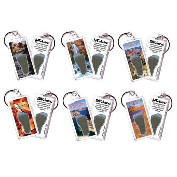 Grand Canyon FootWhere Souvenir Keychains. (GC100 - Assorted) 6 Piece Set.