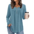 thumbnail image 5 of Long Sleeve Shirts for Women Fall Outfits Crew Neck Casual Tunic Tops Trendy Blouses Fashion Clothing Peacock Blue M, 5 of 6