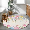 thumbnail image 4 of Round Area Rug 3ft, Spring Easter Watercolor Eggs Flower Non-Shedding Washable Area Rug, Tulip Butterfly on Beige Non Slip Low-Profile Circle Rugs for Living Room, Bedroom Dining Room, 4 of 9