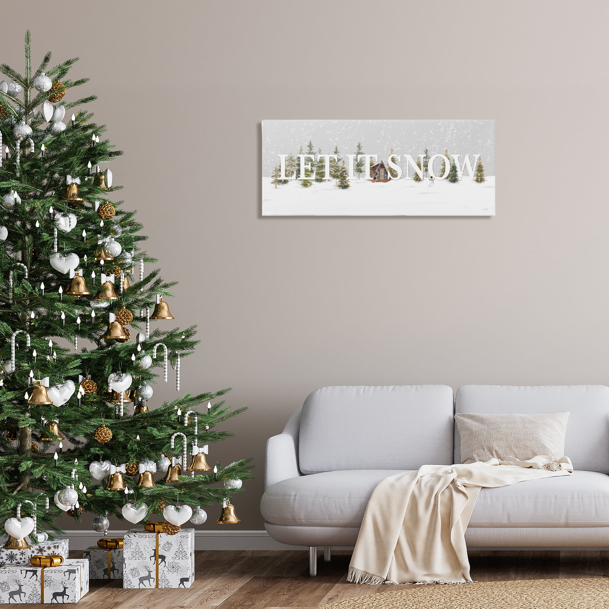 Stupell Industries Let It Snow Scene Holiday Painting Gallery Wrapped Canvas Art Print Wall Art, 40 x 17