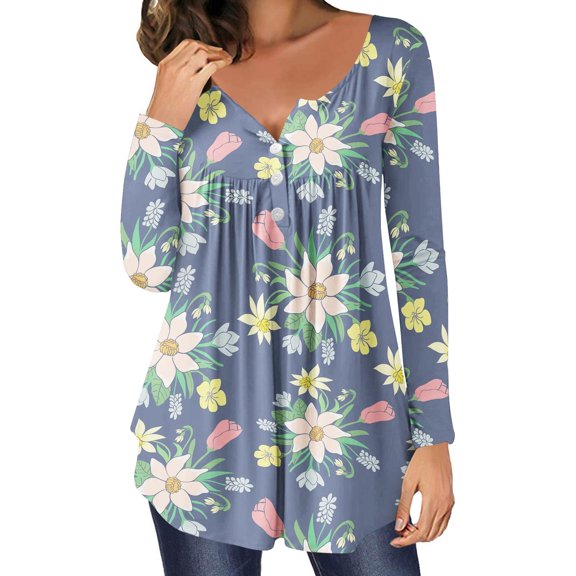 Lilgiuy Women's Plus Size Printed Loose T-shirt Long Sleeves Blouse Round Neck Casual Tops 2022 Fall Winter