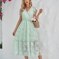 thumbnail image 5 of Sarapandan Elegant Women's V-Neck Ruffle Floral Print Knee-Length Dress in Light Green for Spring and Summer - Size M Sarapandan, 5 of 8