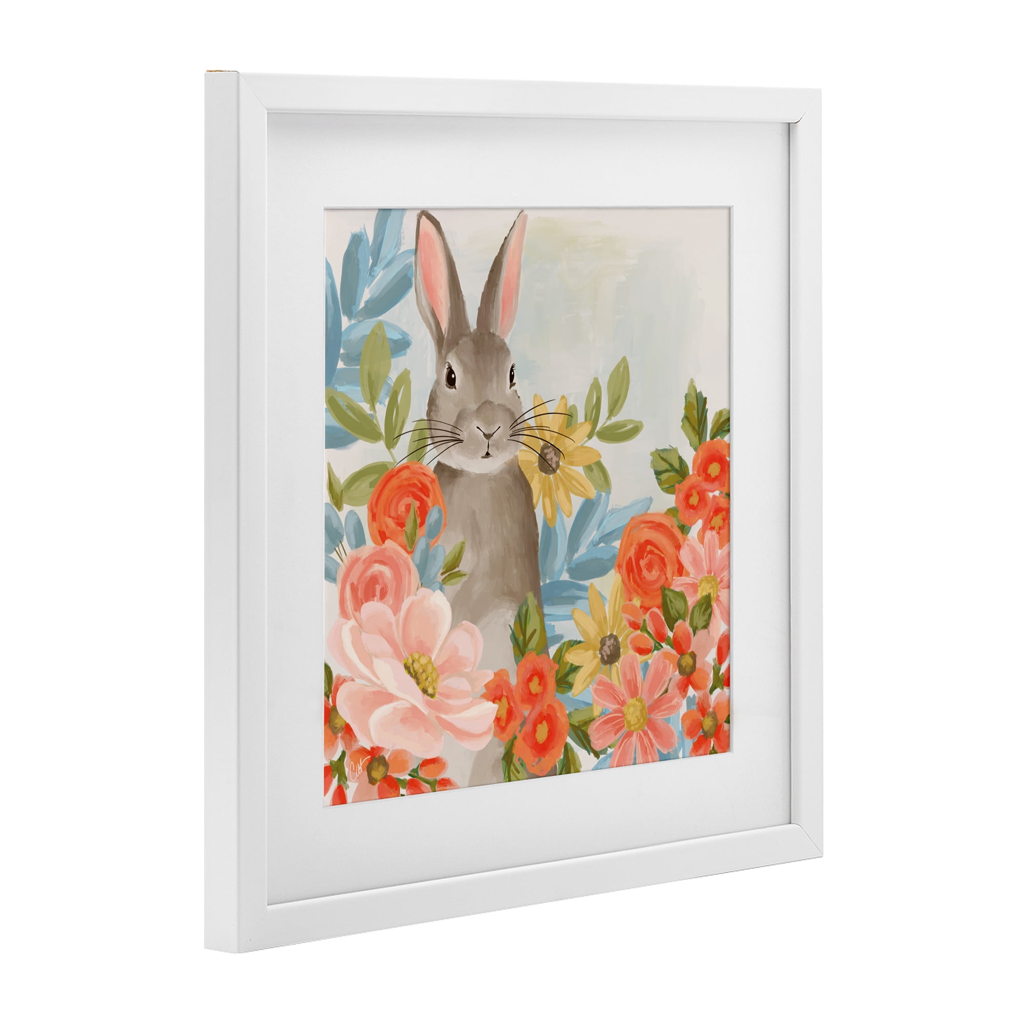 Stupell Industries Bunny Among The Blooms White Framed Print Under Glass, design by Cat Thurman Designs