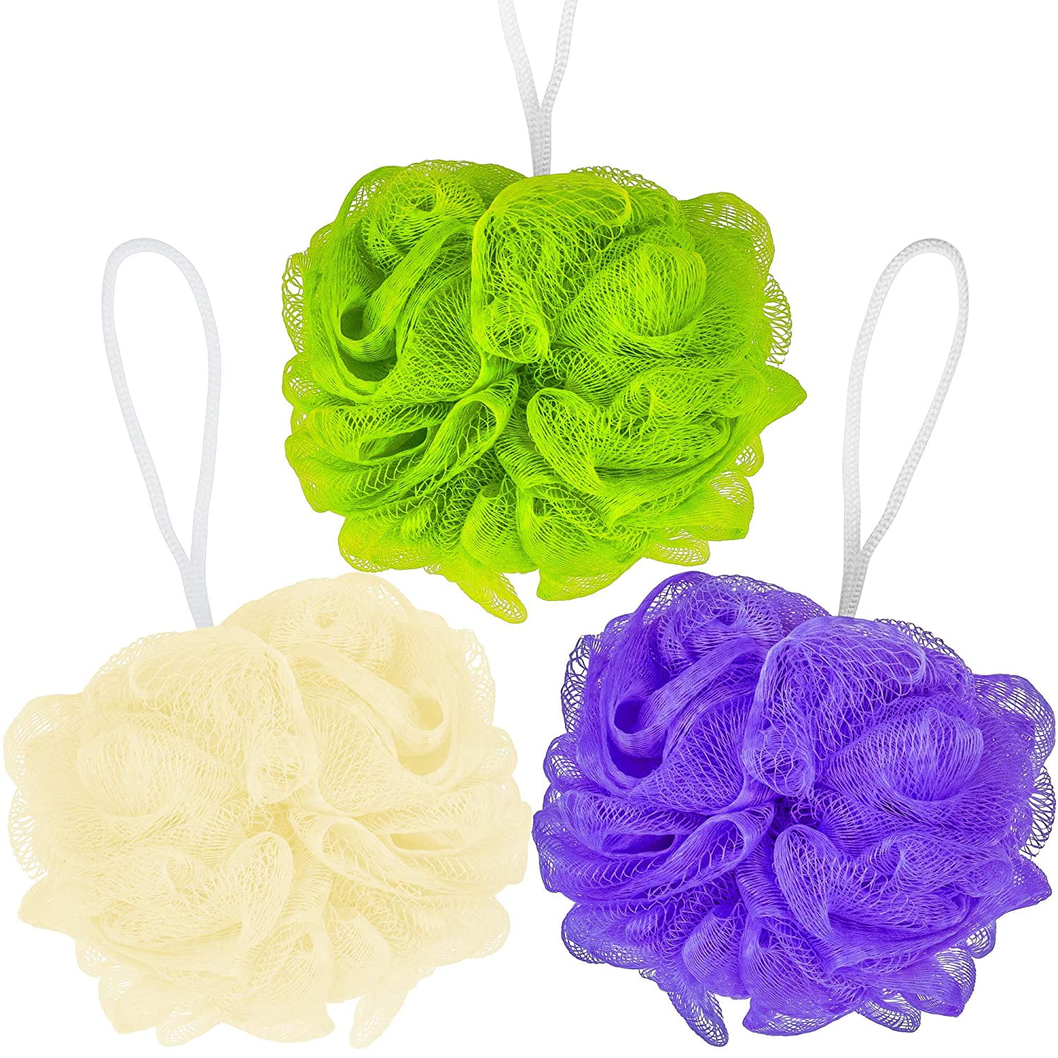 DecorRack Loofah Bath Sponges, Mesh Pouf Bath Body Shower Scrubber