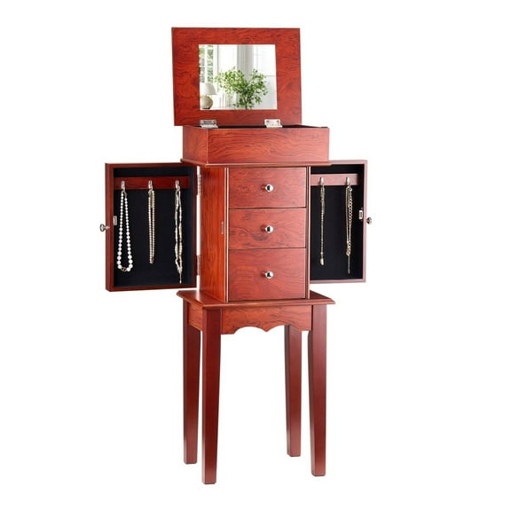 Jewelry Armoire, Standing Jewelry Cabinet with Mirror & 3 Drawers