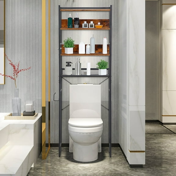 4-Tier Over The Toilet Storage Versatile Bathroom Organizer Shelf Rack Brown