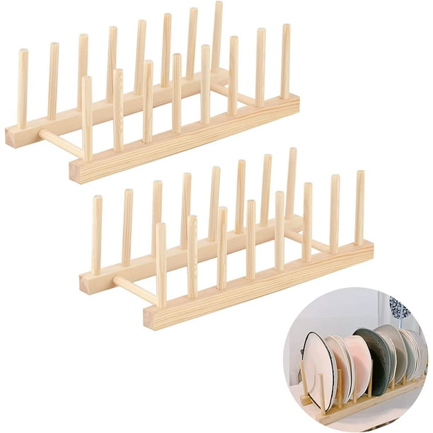 XIACIBDUS 2 PCS Wooden Dish Rack, Plate Stand Drying Rack Pot Lid