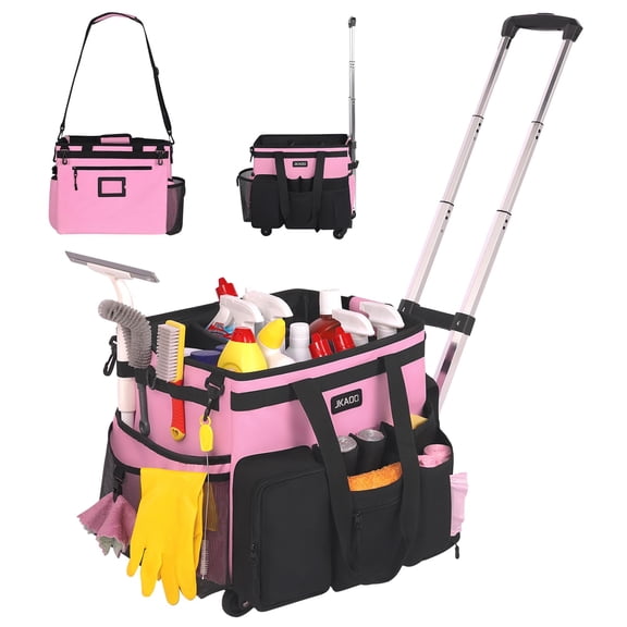 Large Rolling Cleaning Caddy Bag with Detachable Trolley, Waterproof Cleaning Caddy on Wheels for Housekeepers, Cleaning Cart Supplies Organizer for Home,Car,Office,Picnic Pink) in Patent)