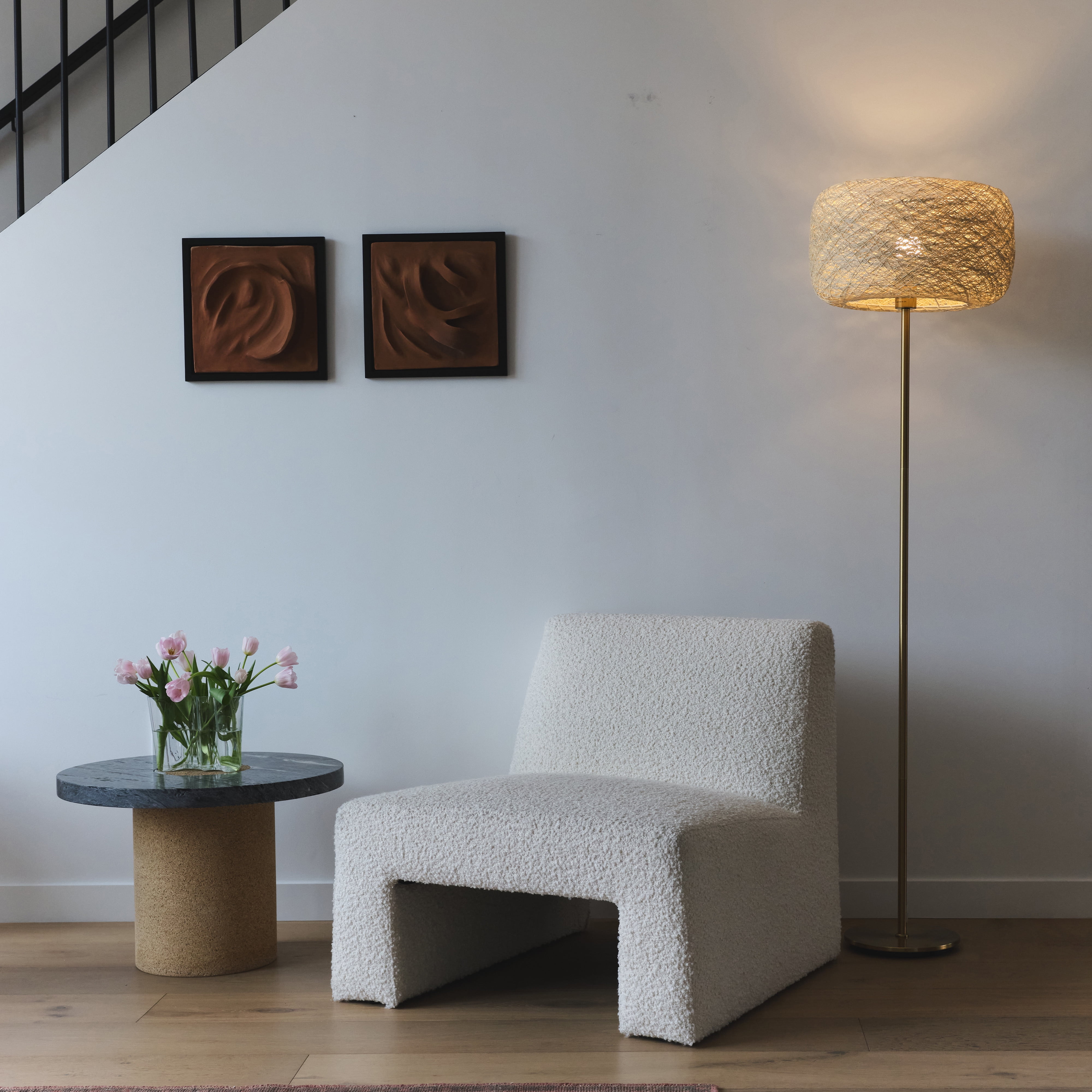 Brightech Rowan Elegant Floor Lamp – Modern Unique Thread Shade Matches Boho, and Mid-Century Décor – Free Standing LED Light for Living Rooms and Bedrooms – Tall Indoor Lamp Gets Compliments - Brass
