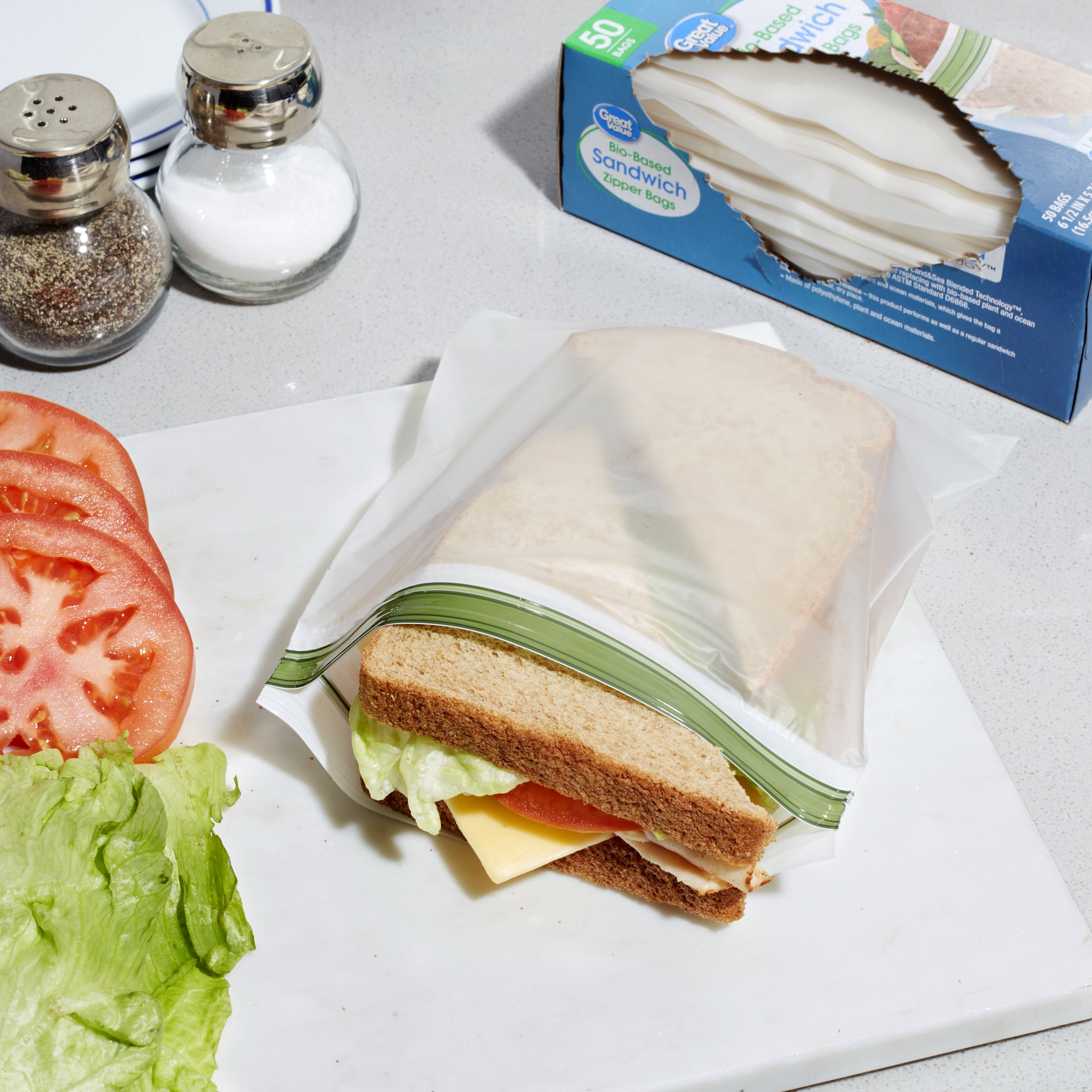 Recyclable XL Sandwich Bags Stripe 50 Count