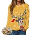 thumbnail image 2 of larppty Womens Long Sleeve Christmas Sweatshirt Casual Crew Neck Cute Xmas Graphic Pullover Tops Lightweight Loose Fit Sweater 2025 Fall Outfit (Yellow, XXL), 2 of 6