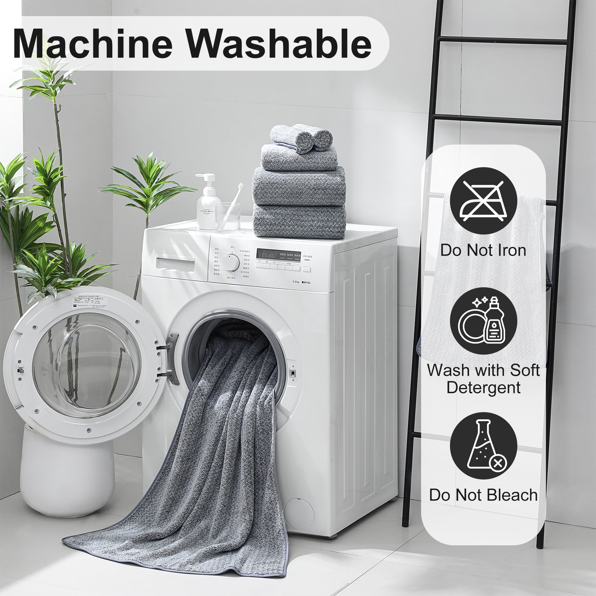 Smuge 6 Piece Dark Gray Bath Towel Set, 2 Bath Towels, 2 Hand Towels, 2 Washcloths, Soft Microfiber Shower Towel for Bathroom