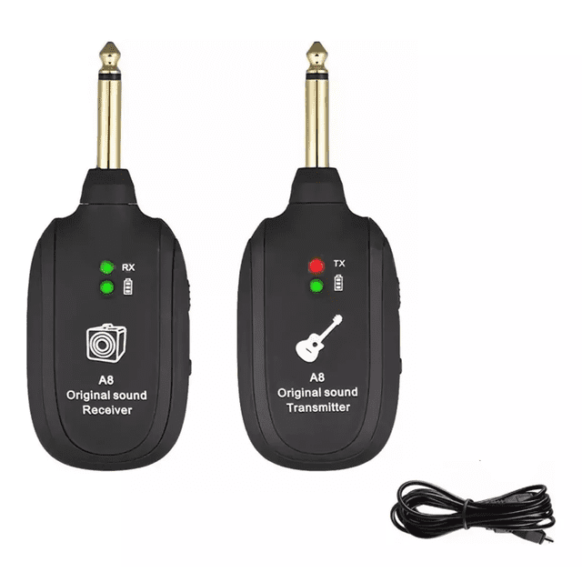 Sistema Transmisor Y Receptor Inalambrico Guitarra Uhf A8 Negro