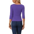 thumbnail image 3 of INSPIRE CHIC Women's Ruched Blouse Button Decor V Neck 3/4 Sleeve Solid Knit Top L Violet, 3 of 6