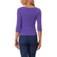 thumbnail image 3 of Blusa de mujer con fruncidos INSPIRE CHIC, decoración de botones, cuello en V, manga 3/4, top de punto sólido, 3XL, violeta, 3 of 6