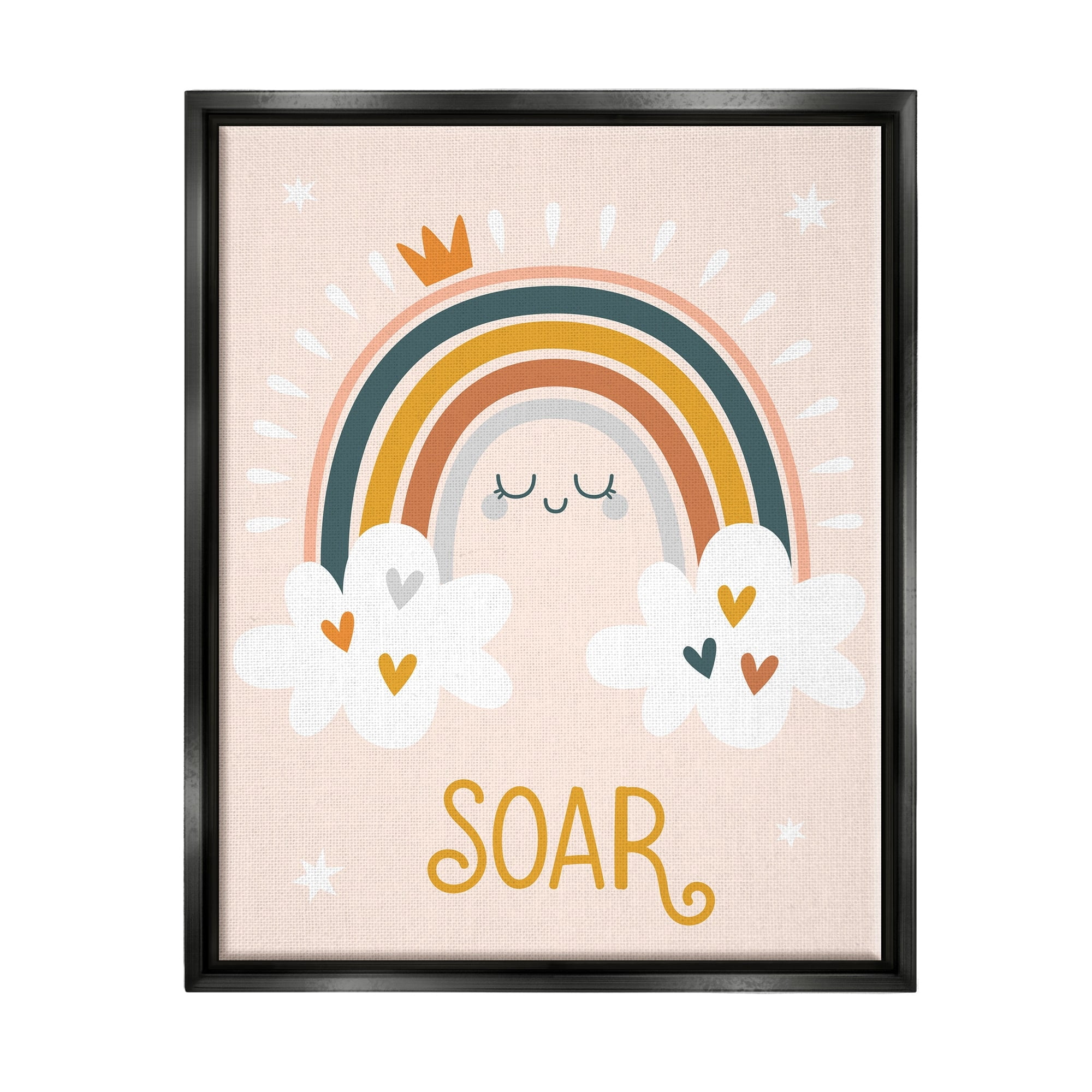 Stupell Industries Casual Soar Calligraphy Smiling Rainbow Hearts Stars Graphic Art Luster Gray Floating Framed Canvas Print Wall Art, Design by Ilis Aviles