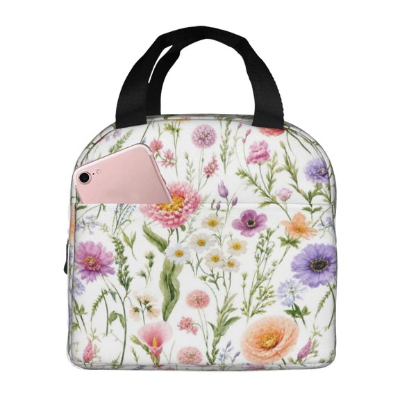 Wildflower Floral Lunch Bag Reusable Thermal Lunch Box with Handle for Women and Men