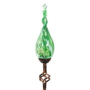 Exhart Pearlized Hand Blown Green Glass Twisted Flame  Powered Solar Powered Garden Stake with Metal Finial Detail, 36 inch (Decor for Home Patio, Outdoor Garden, Yard or Lawn)