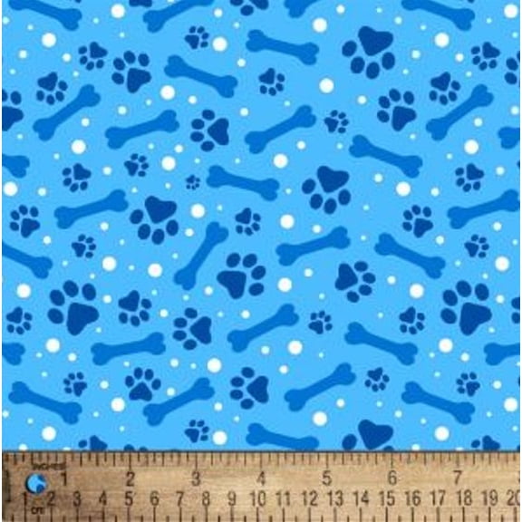 Cotton Paws and Bones Dogs Paw Prints Light Blue Fabric Print by Yard D763.95