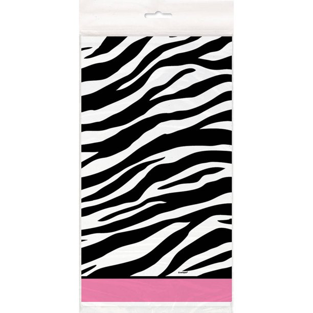 Plastic Zebra Print Table Cover, 84" x 54"