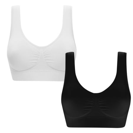 LFEOOST 2 Pack Women Sports Bra  2pc Convenient Pull On Bras Super Comfy Everyday Sports Bras Wireless Workout Bra Athletic Bra White M